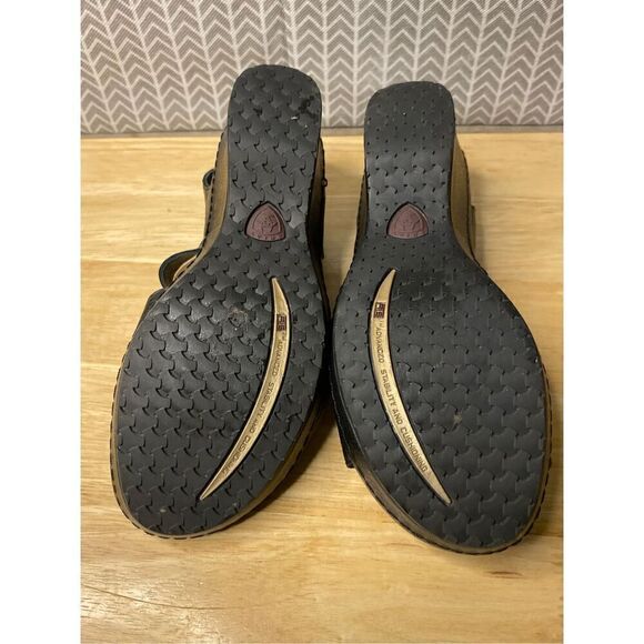 Ariat 'Sandy'  Black Gray Leather Wedge Heels Sandals Slingback - Picture 9 of 10